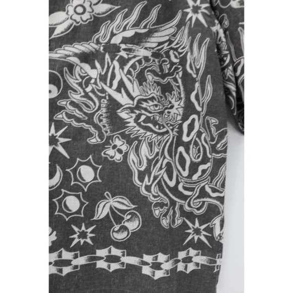 Moussy Shirt Unisex size Free Linen Blend Bandana yin yang dragon‎ Oversized - Picture 4 of 13